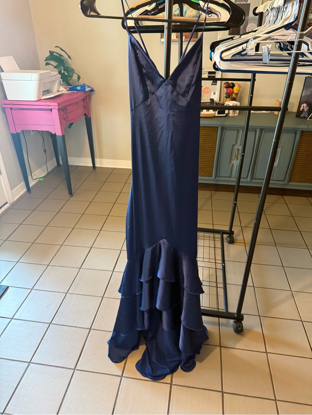 Lucy in the Sky Navy Blue Ruffled Maxi Dress